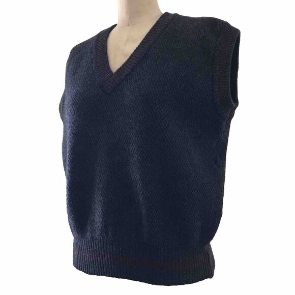Vintage Gray Wool Sleeveless V Neck Dark Academia Preppy Unisex Sweater Vest - M - Picture 3 of 9